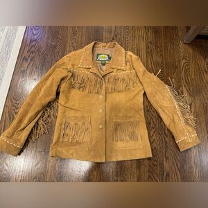 Cabela's Fringe Leather Suede Brown Jacket Tan Western Size Medium